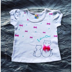 Áo bé gái có tay, trắng size 5-8